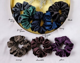 DARK COLORS Silk scrunchy silk satin scrunchie silk tie silk Black Blue Brown Purple Grey care