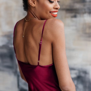 Wine Silk Slip Dress: Cowl Neck Midi, Bridesmaid Style