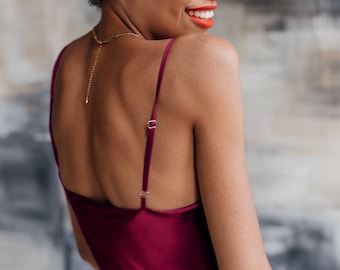 Wine Silk Slip Dress: Cowl Neck Midi, Bridesmaid Style