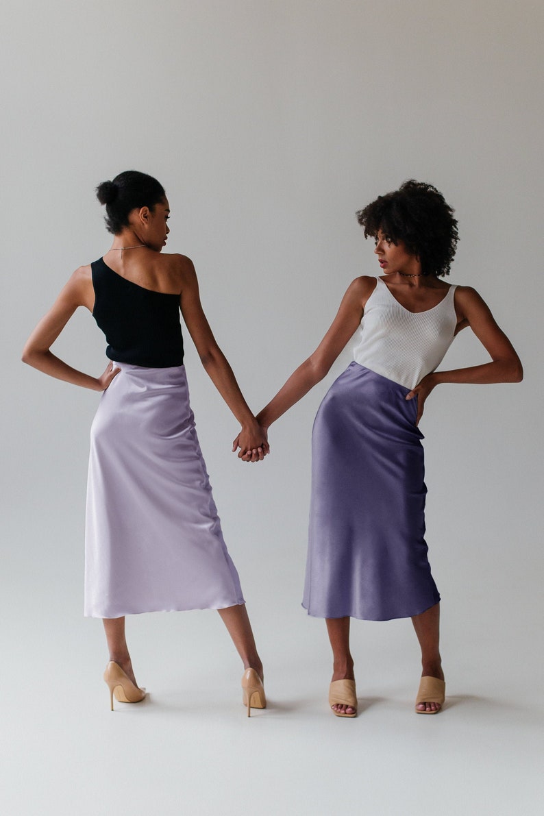 Silk slip skirt lilac 100% real silk slip midi a-line skirt women skirt bias cut slip skirt trends outfits silk satin skirt image 4