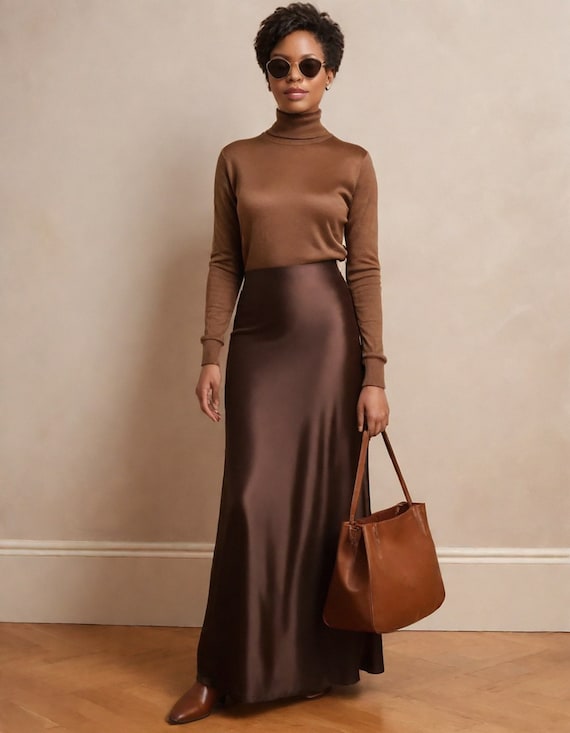 スカート Double Satin Long Skirt / Brown Double Satin Long Skirt / Brown – (im)perf.