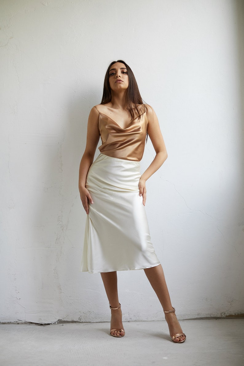 Ivory slip silk skirt TWO layers 100 real silk slip midi Etsy