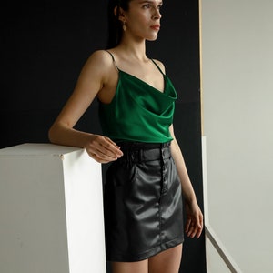 Natural Mulberry Silk Cami Top: Cowl Neck Thin Strap Vest