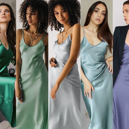 Beige Silk Slip Midi Dress Bridesmaid Style Silk Slip Trends Etsy