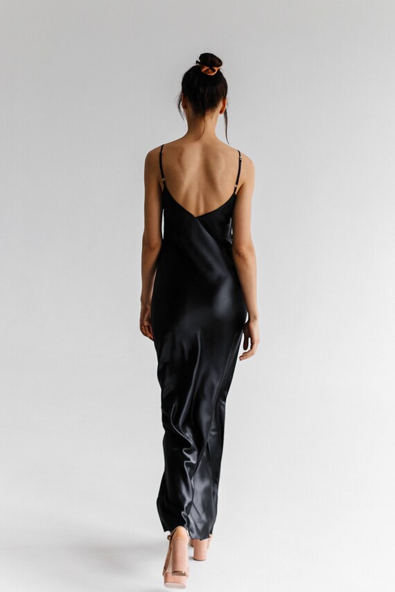 Low Back Black Silk Slip Midi Dress Black Silk Slip Trends - Etsy UK