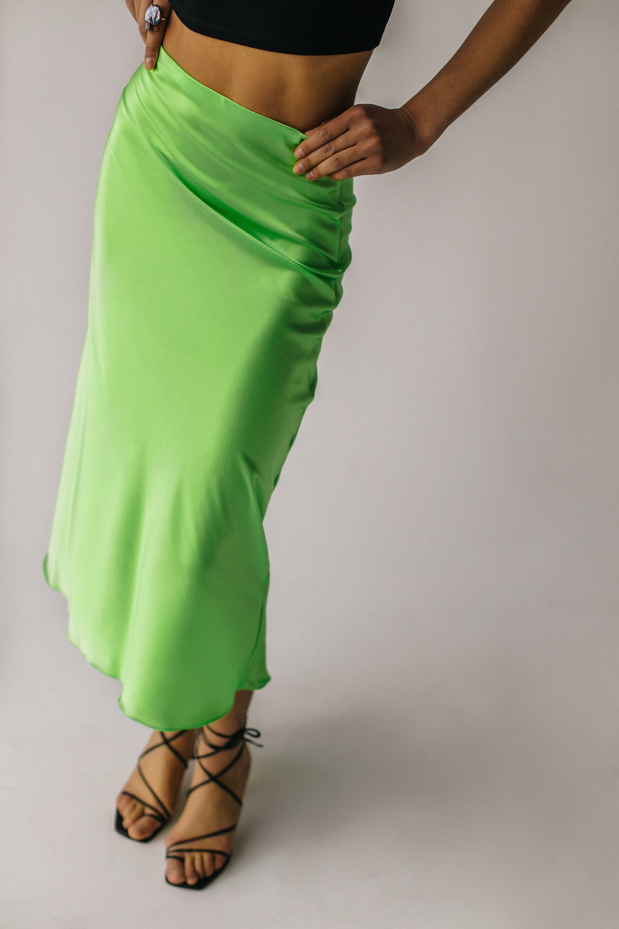 Neon green Slip silk skirt 100 real silk slip midi aline Etsy