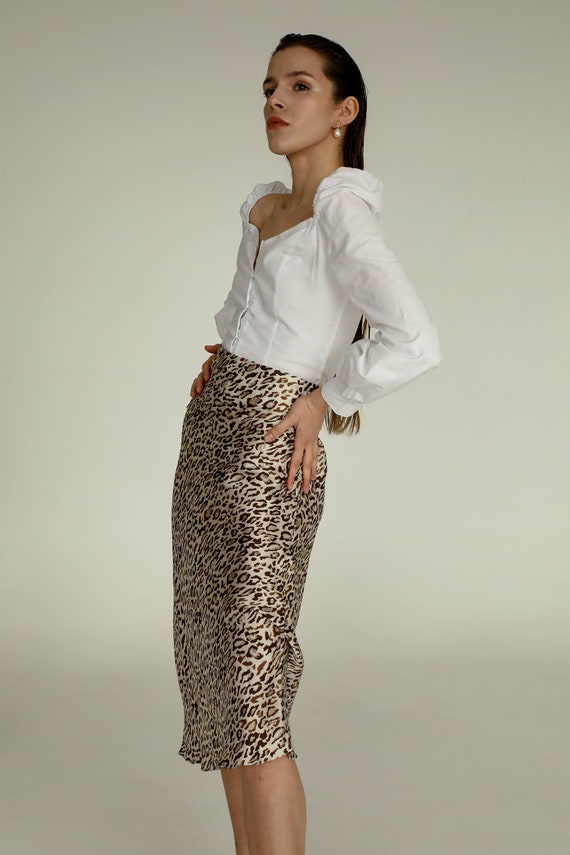 Zebra print a line satin midi skirt top