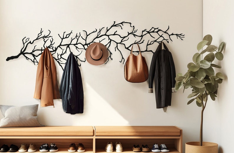 Unique Wall Decor Entryway Large Metal Branch Wall Hanger Coat Rack Stylish Organization Entryway furniture tree black metal custom made image 5