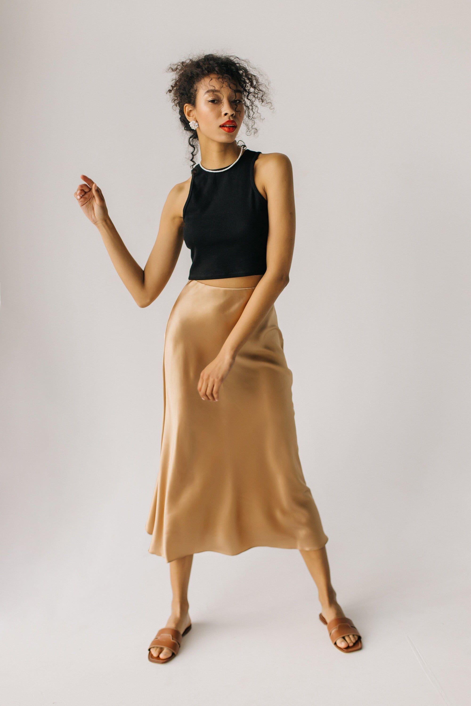 Slip Silk Skirt Camel 100% Real Silk ...