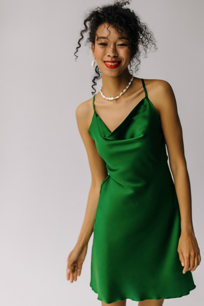 Emerald Green Short Silk Slip Dress Mini Slip Dress Green 100 Etsy