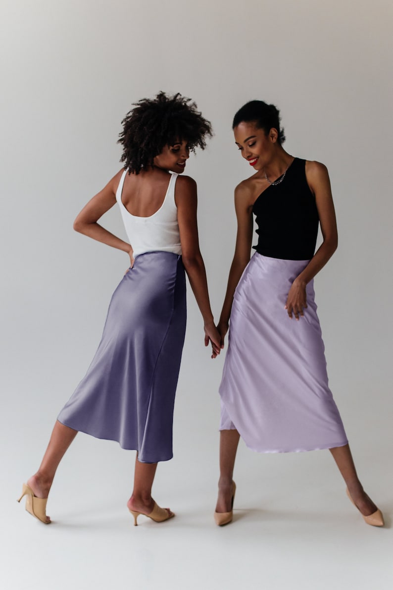 Silk slip skirt lilac 100% real silk slip midi a-line skirt women skirt bias cut slip skirt trends outfits silk satin skirt image 1