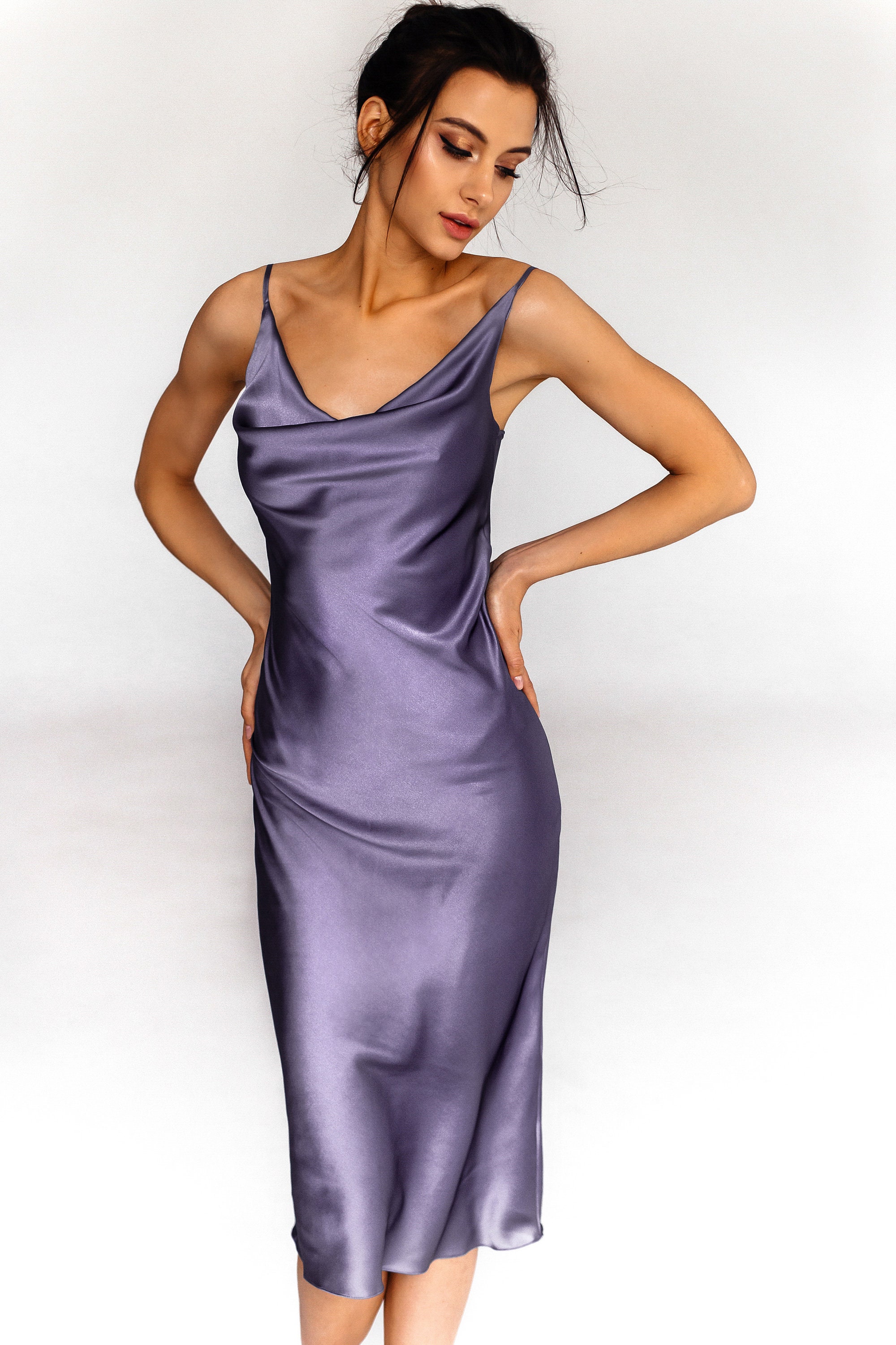 Silk Slip Dress Midi Bias Cut Silk Bridesmaid Dress Lavander | Etsy