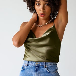 Mulberry Silk Cami Top: Cowl Neck Bias Cut Silk Camisole