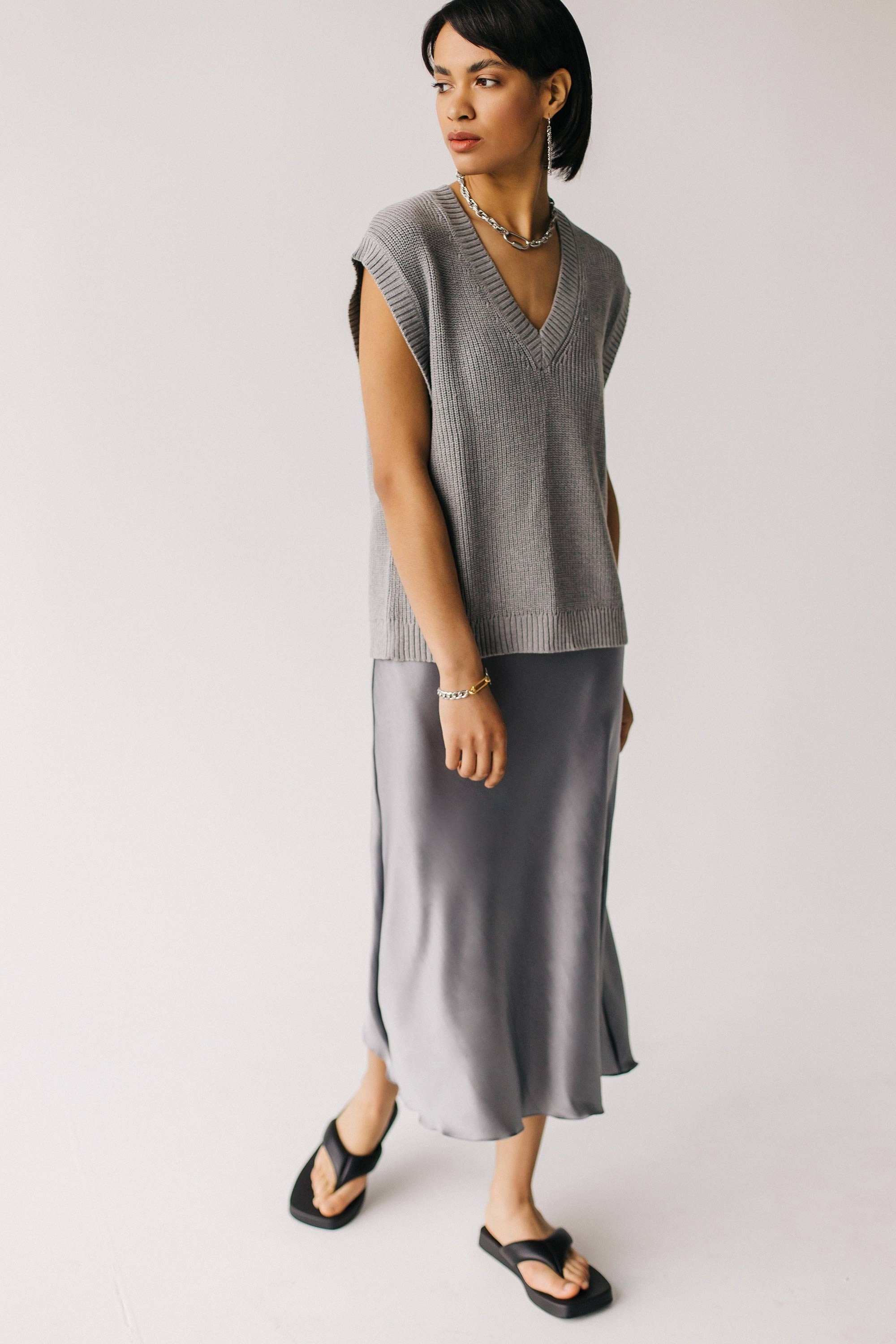 〈 PLAGE 〉Satin Bias Skirt 38 Contrast-Waistband Satin Bias Skirt in Dresses & Skirts | Vince
