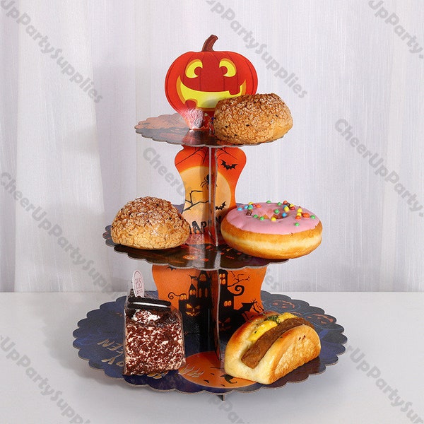 Halloween Pumpkin Cake Stand Cardboard Cake Stand Dessert Table Cupcake Display Cupcake Holder 3 Tier Birthday Party Wedding Dessert Stand