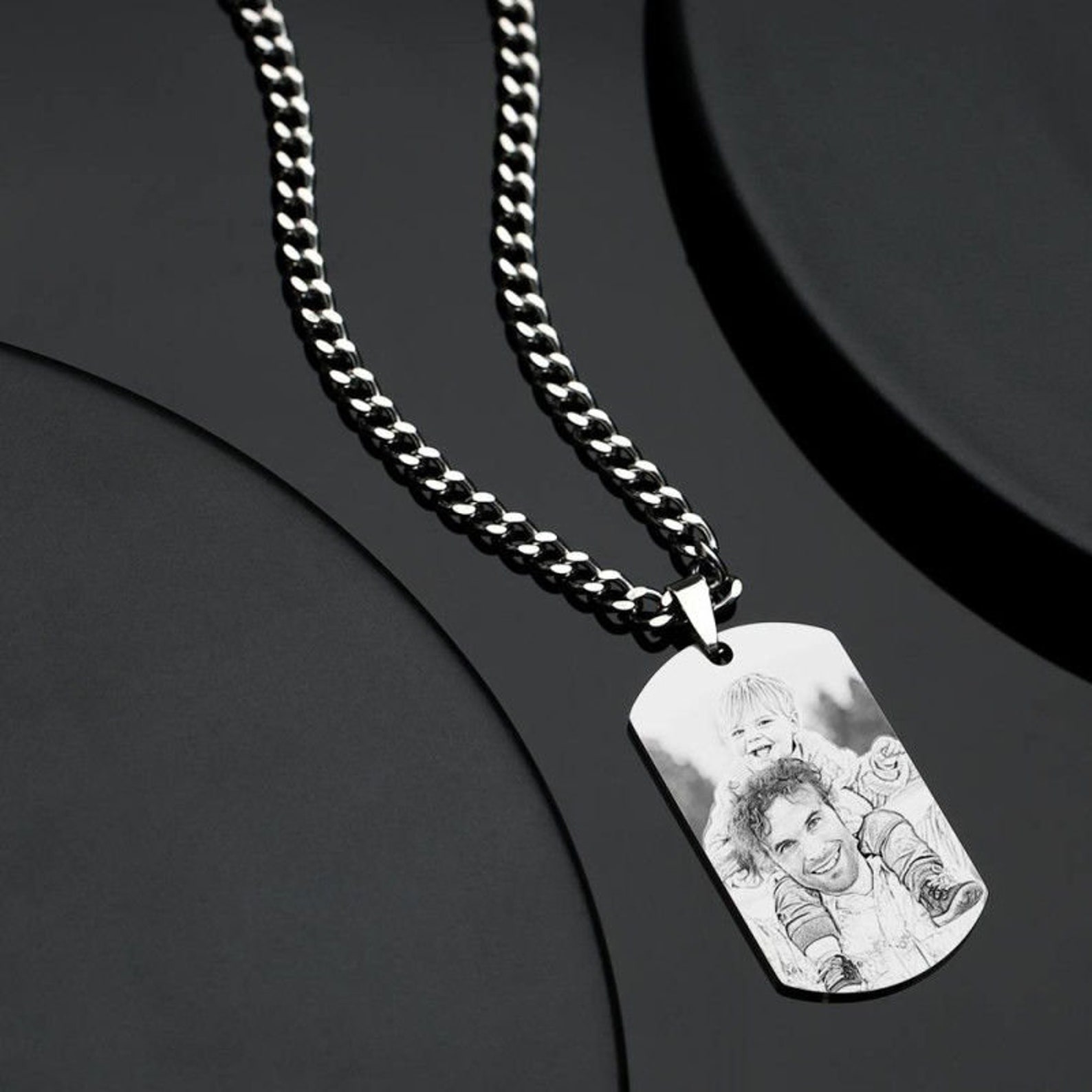 Photo personnalisée Collier homme Photo Tag Name Rectangle Etsy