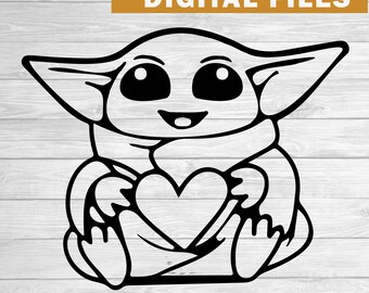 Baby Yoda Heart Svg, Cute Baby Yoda Character Svg, Baby Yoda Svg, Baby Alien Svg, Star War Svg, Svg files for Cricut and Silhouette