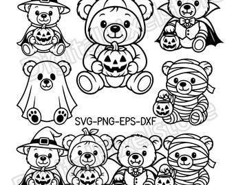 Halloween Teddy Bear Clipart, Vampire, Mummy, Ghost (svg, png, eps, dxf)
