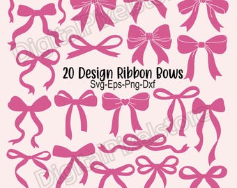 Ribbon Bows SVG Bundle: Coquette, Boho, Hair Bow Clipart (Digital Download)