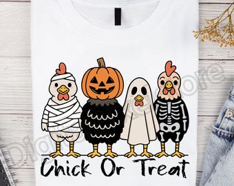 Retro Halloween Chicken PNG: Chick or Treat Shirt Design (Digital Download)