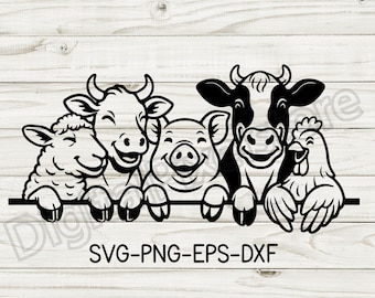 Farm Animals Peeking SVG: Cricut, Silhouette, Vector (Digital Download)