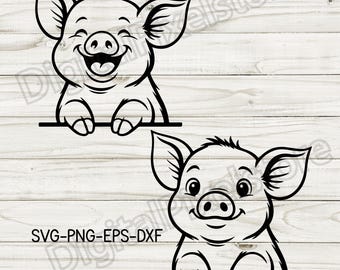 Peeking Pig SVG, Funny Farm Animal Outline, Clipart, Silhouette (Digital Download)