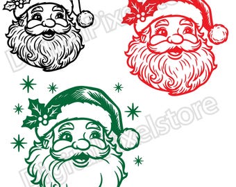 Retro Santa Svg Bundle, Xmas Png, Vintage Christmas Outline, Holiday svg(Digital Download)