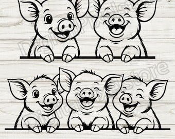 Peeking Schweinchen SVG für Cricut, lustigen Bauernhof Tier Umriss, Clipart, Silhouette (digitaler Download)