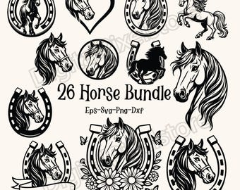 Horse SVG Bundle, Horse Head Silhouette Clipart (Digital Download)