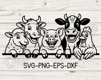 Peeking Farm Animals SVG PNG : Clipart, Cricut, Silhouette, Vector (Digital Download)