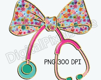 Floral Stethoscope Nurse PNG: Preppy Coquette Design (Digital Download