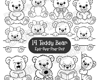 Teddy Bear Outline, Bear Face SVG, Split Monogram, Silhouette, Vector, Digital Download