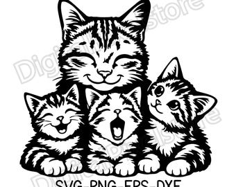Cat Family SVG, Kitten PNG, Cat Silhouette, Cut file for Cricut, Clipart, Digital Download