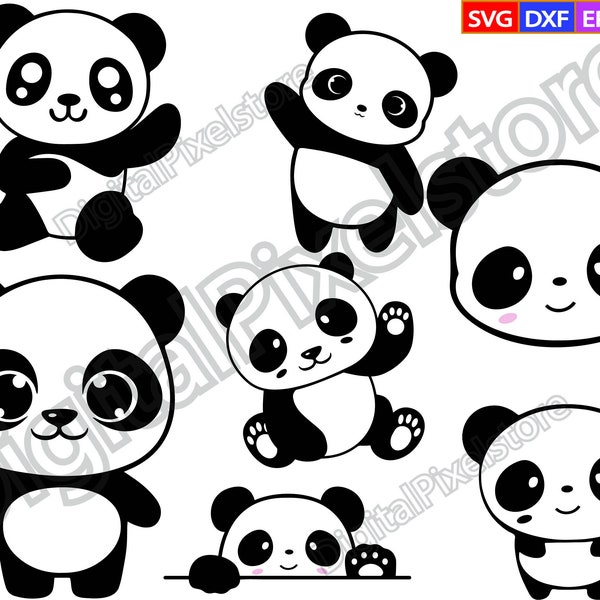 Mignon Panda Svg, svg Panda, bundle svg Panda, svg tête de panda, svg monogramme Panda, Silhouette Panda pour Cricut, Panda Png, vecteur, téléchargement immédiat