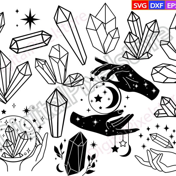 Crystal Svg Bundle,Magic Crystals SVG Files,Crystal Svg,Celestial svg,Crystal Silhouette,Crystal Cricut,Rock Crystal svg,Gemstone svg,vector