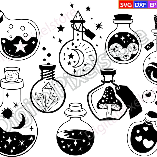 Botella de poción mágica svg, Halloween svg, Botella de brujas SVG, Witchy svg, pociones de bruja svg, archivos svg de silueta para Cricut, descarga digital, png