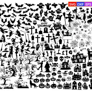 Halloween bundel SVG, spinnenwebben SVG, Halloween silhouet SVG, Halloween clipart, Halloween boom SVG, Halloween Ghost SVG, Happy Halloween SVG