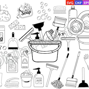 Reinigung-Svg, Reinigung Bundle svg, Reinigung Werkzeuge SVG, Maid Services, Aufräumen Set Eimer, Putzfrau svg, Lady Maids SVG, saubere Ausrüstung svg,