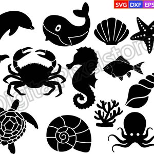 Oceaan dieren svg, zeedieren svg, onder de zee svg, Seashell Svg, strand svg, Svg-bestanden voor Cricut, silhouet, Png, Eps, Dxf, digitale download