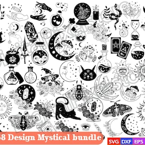 Mystical bundle svg,Mystical svg,Celestial Svg,Moon cat svg,Crystal Moon Svg,Moon Phase svg,Floral Moon,Magic potion bottle,witchcraft svg