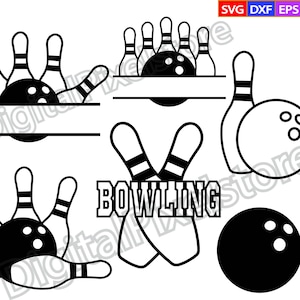 Bowling Logo SVG: Split Monogram, Pin Outline, Clipart (Digital Download)