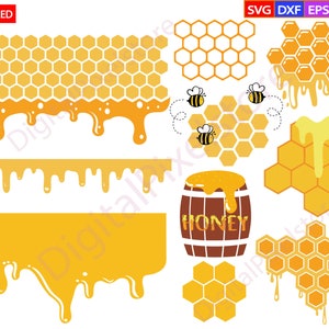 Honeycomb & Dripping Honey SVG Bundle: Bee Clipart (Digital Download)