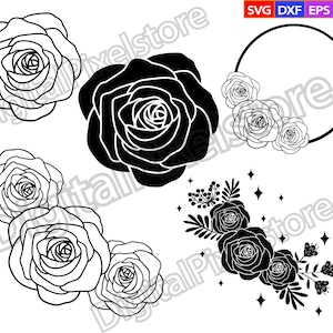 Rose Flower SVG,Rose SVG,Rose Cut File,Roses Outline Svg,Rose Bundle SVG,Rose Clipart,Rose Silhouette,rose vector,png,eps,digital download