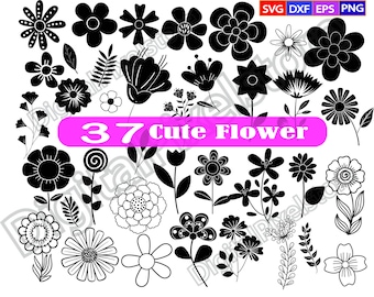 Cute Flower SVG Bundle, Floral Clipart, Cricut Silhouette Files (Digital Download)
