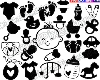 May include: A set of 20 black and white baby shower clip art images. The images include a baby bottle, a baby rattle, a baby carriage, a baby pacifier, a baby footprint, a baby handprint, a baby bib, a baby onesie, a baby toy, a baby mobile, a baby shower hat, a baby shower banner, a baby shower cake, a baby shower gift, a baby shower invitation, a baby shower thank you card, a baby shower favor, a baby shower game, a baby shower decoration, and a baby shower party.