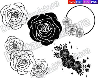 Rose Flower SVG Bundle: Outline Clipart, Silhouette Vector (Digital Download)