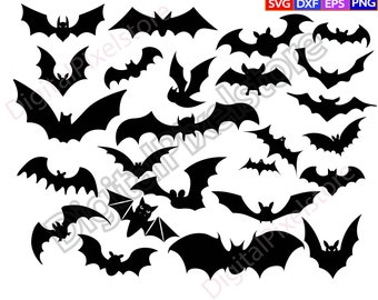 Halloween Bats SVG Bundle, Spooky Flying Bats Clipart (Digital Files)