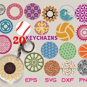 Keychain SVG Bundle: 20 Round Pattern Designs (Digital Download)