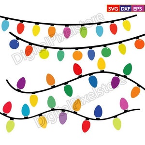 クリスマス ライト SVG、クリスマス ライト ストリング SVG、クリスマス ライト カット ファイル、クリスマス ライト クリップアート、シルエット、ベクター、Eps、Png