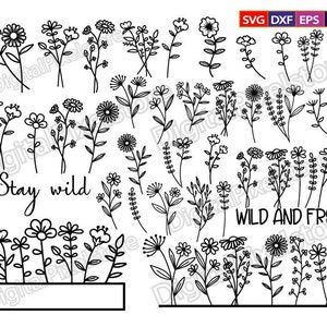 Wildflowers svg bundle,flower svg,floral svg,Flower Bouquets,Botanical Svg,hand drawn wildflowers,svg files for cricut,Flowers Svg Cut File